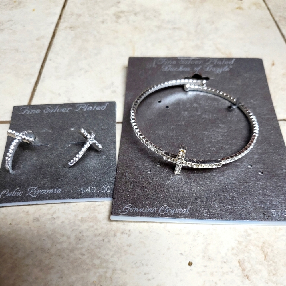Crystal And Cubic Zyrconia Bracelet And Earrings